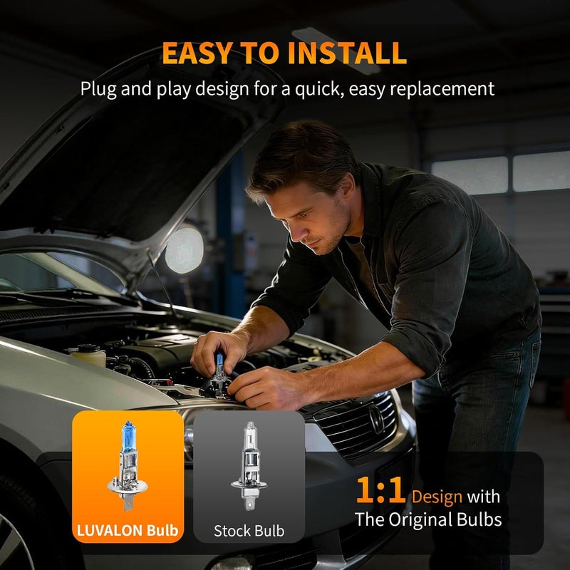 LUVALON H1 Headlight Bulbs Halogen Headlight Bulbs 12V 55W H1 High Beam Long Life High Performance Cool Bright Plug and Play Pack of 2 - Image 4